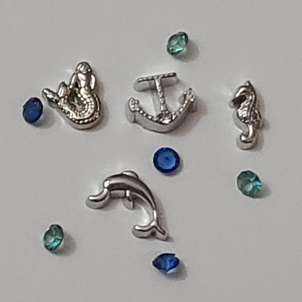 Ocean Themed Floating Charm Locket Keychain - Picture 3 of 3